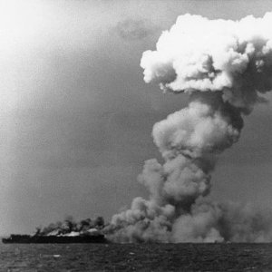 USS Princeton (CVL 23) burning on 24 October 1944 (80 G 287970)