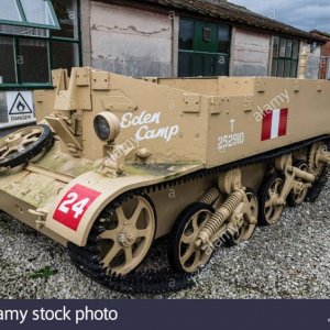 tracked military vehicle on display at eden camp modern history theme E1KP72