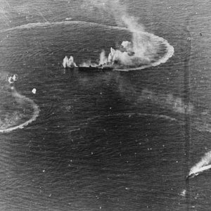 791px Japanese aircraft carrier Zuikaku and two destroyers under attack on 20 June 1944 (80 G 23