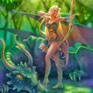 495x700 10418 Green Dragon 2d fantasy dragon elf girl woman archer picture image digital art