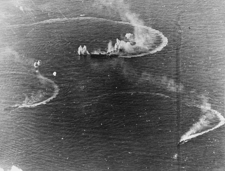 791px Japanese aircraft carrier Zuikaku and two destroyers under attack on 20 June 1944 (80 G 23