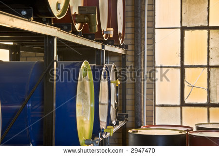 stock photo storage rack with oil drums at an old oil plant hdr image 2947470