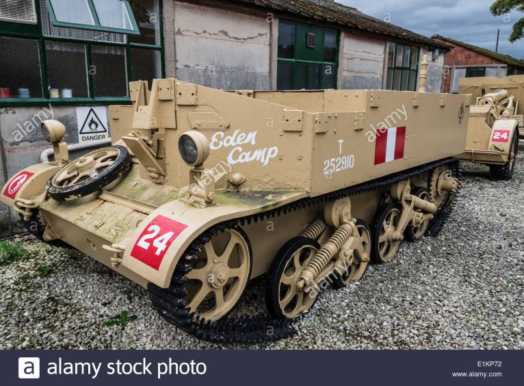 tracked military vehicle on display at eden camp modern history theme E1KP72