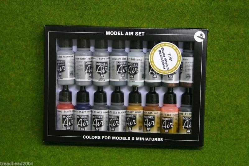 VALLEJO METALLIC EFFECTS Model Air Colour 16 bottle set 71181 400705682439